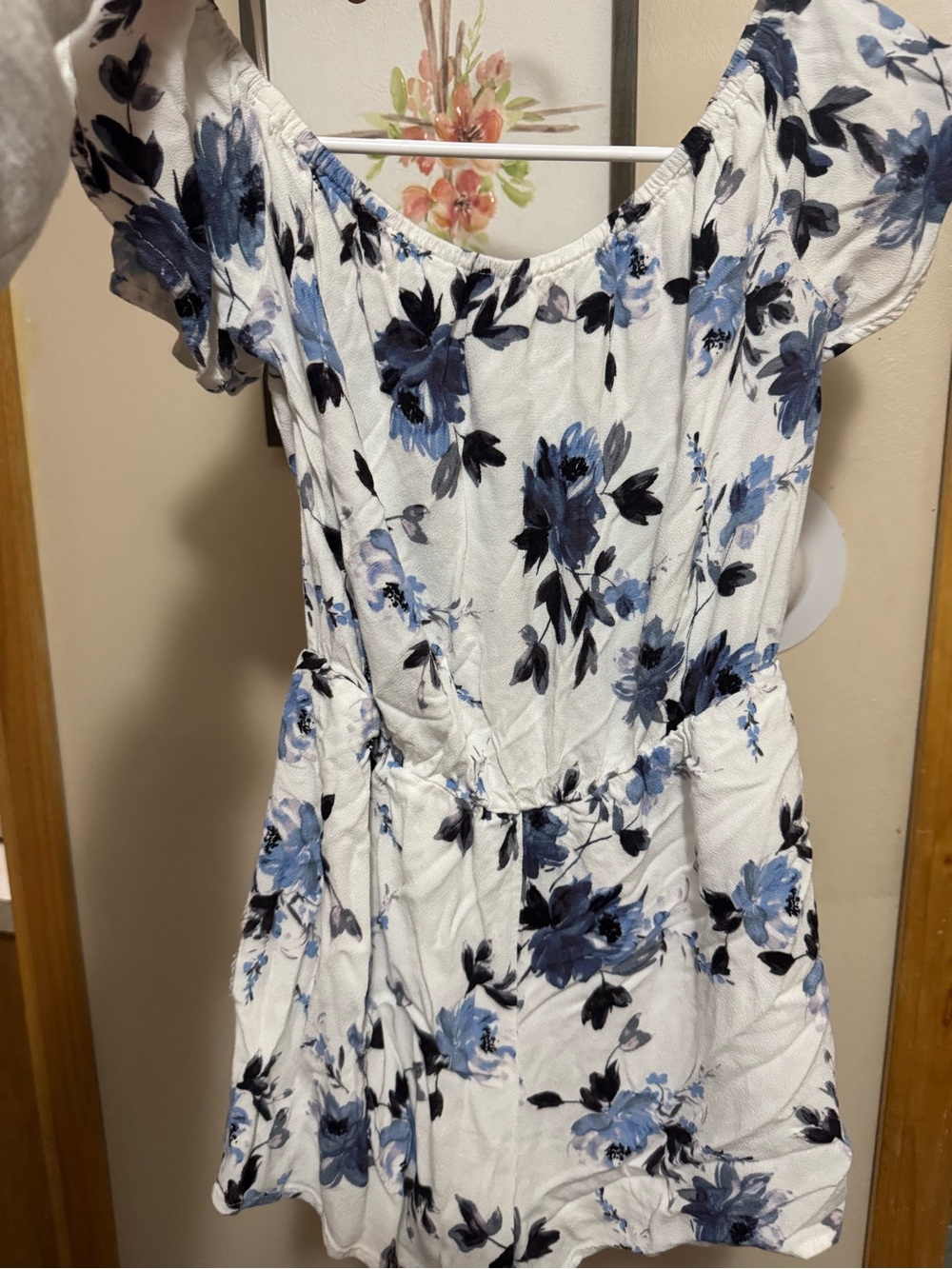Kendall & Kylie White Romper with Blue Floral Print